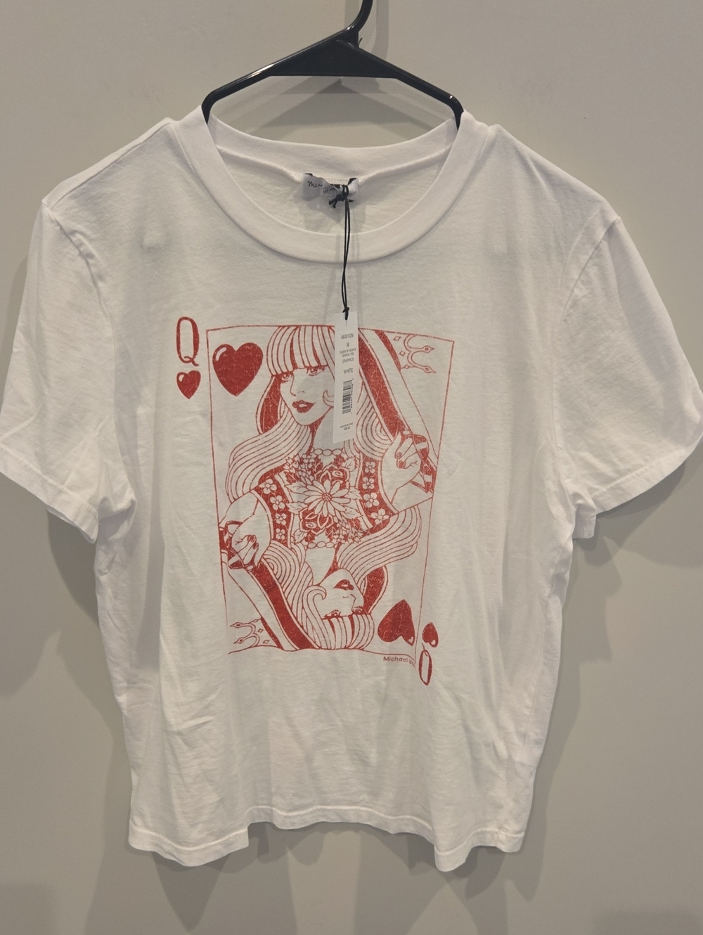 NWT Michael Stars Women's White T-Shirt with Red Queen of Hearts Graphic. Medium